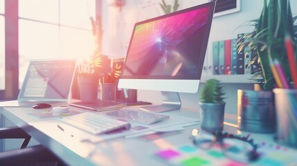 Poster - Designers desk with responsive web ux design user experience concept : Generative AI