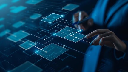 Poster - Business hierarchy  company structure concept Business process plan and workflow automation flowchart Virtual screen Mindmap or Organigram Relations of order or subordination between m : Generative AI