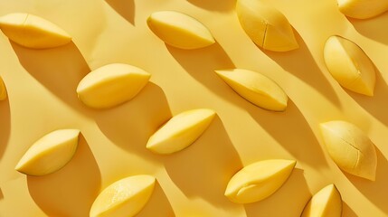 Poster - Creative layout made of mango Flat lay Food concept Macro concept Yellow background : Generative AI