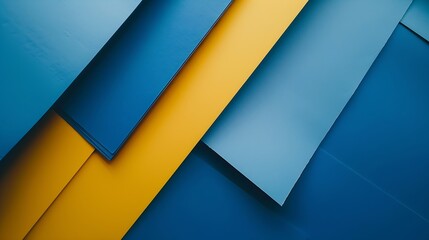 Poster - Layout of colorful cardboard sheets in blue and yellow shades : Generative AI