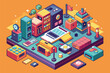 © Iftikhar alam - Isometric flat design of a room showcasing different objects like a bed, lamp, chair, desk, and plant, Lo-fi concept Customizable Isometric Illustration