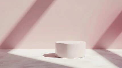 Fototapete - Abstract empty white podium on pastel background with shadow Mock up stand for product presentation 3D Render Minimal concept Display product : Generative AI
