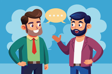 Wall Mural - A customizable cartoon illustration of two men standing next to each other, engaging in conversation, Men talking Customizable Cartoon Illustration