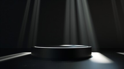 Aufkleber - Black abstract table stage with light beams and shadows empty stage podium for products placement and design : Generative AI