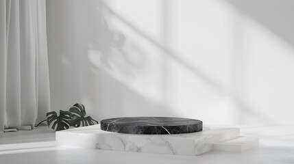 Aufkleber - Minimal style Luxury mockup for product presentation black stone podium on white background : Generative AI