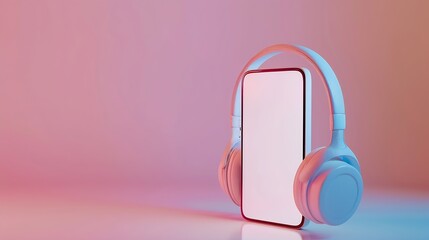 Aufkleber - Mobile phone screen mock up and headphones : Generative AI