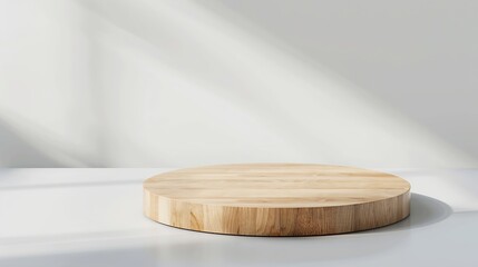 Aufkleber - Empty beautiful round wood table  top counter on  interior in clean and bright with shadow background Readywhite background for product montage : Generative AI