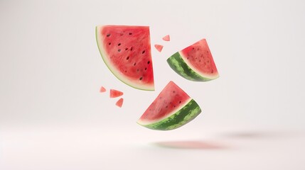 Wall Mural - Fresh raw watermelon falling in the air isolated on white background Food levitation or zero gravity conception igh resolution image : Generative AI