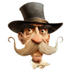 Cartoon Old Man with Hat and Long Mustache
