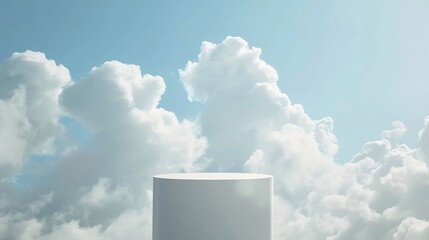 Leinwandbilder - Surreal podium outdoor on blue sky soft white clouds with spaceBeauty cosmetic product placement pedestal present stand minimal displaysummer paradise dreamy concept : Generative AI