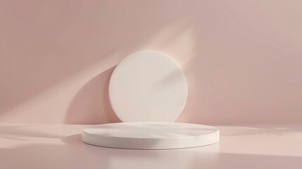 Poster - Abstract empty white podium on pastel background with shadow Mock up stand for product presentation 3D Render Minimal concept Display product : Generative AI
