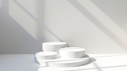 Poster - Abstract empty white podium on white background with shadow Mock up stand for product presentation 3D Render Minimal concept Display product Banner : Generative AI