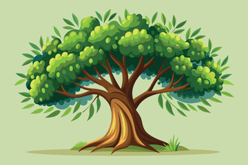 Poster - A tree with green leaves standing against a green background, Olive tree Customizable Disproportionate Illustration