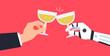 man and robot hands clinking glasses   with alcohol cheers celebration party vector illustration