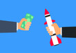 businessman hand with money buy missile weapon vector illustration 