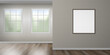 picture frame on wall mock up classic  interior empty room with two windows  vector illustration