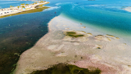 Drone photography of low tide and sandbars at Honeymoon Island and Caladesi Island