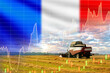 Agriculture in France. Agricultural combine in field. Wheat price growth chart. Agricultural sector in France. Increase in grain prices. Wheat price inflation in France. Agribusiness recession