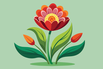 Poster - A flower surrounded by leaves on a vibrant green backdrop, Spring flower Customizable Disproportionate Illustration