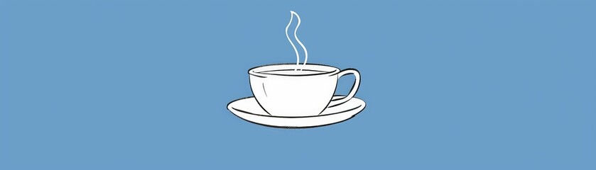 A minimalist line drawing of a coffee cup with steam rising, on a black background