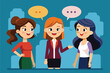 © Iftikhar alam - A group of three women standing side by side, engaged in conversation in a customizable cartoon illustration, Women talking Customizable Cartoon Illustration