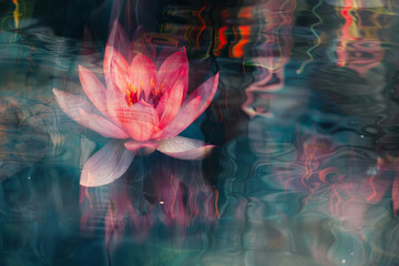 Sticker - Abstract lotus reflection in water, blurred and distorted for an impressionistic effect 