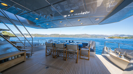 Yacht interior. Luxury interior of yacht. Interior of Yacht on the ocean