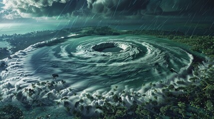 Wall Mural - A large swirling body of water with a storm in the distance