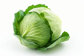 Wall Mural - Single ripe cabbage isolated on a white background, perfect for a minimalist design 