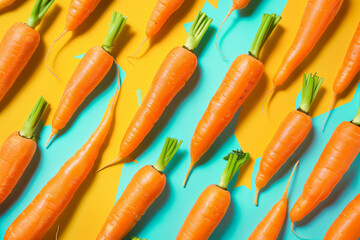 Wall Mural - Stylized graphic of carrots with bold outlines and flat colors, modern art style on a vibrant background 