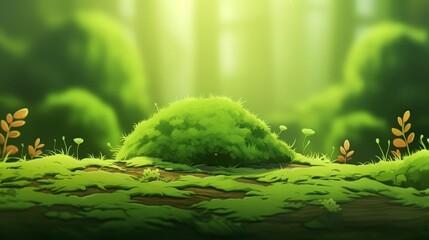 Wall Mural - A lush green hillside with a small mound of moss in the foreground