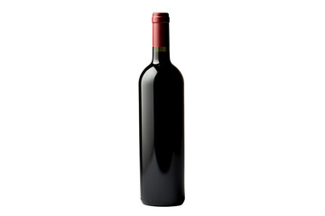 A bottle of red wine on a black background.