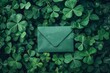 vibrant green envelope hidden among lush clover leaves st patricks day concept photo