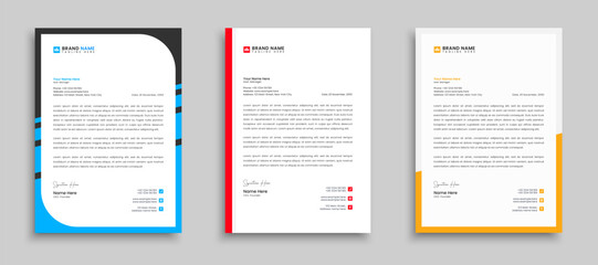 Wall Mural - Modern creative letterhead template with yellow, blue, green and red color layout. Company stationery design, letterhead, letter head, Business letterhead design