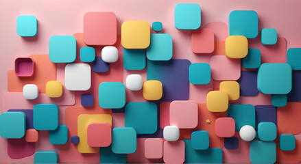 Wall Mural - 
Vibrant Overlap: 3D Rendering of Colorful, Randomly Arranged Squares