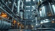 Sophisticated chemical factory interior featuring reactors designed for hydrogen and ammonia synthesis highlighting the ingenuity of modern engineering