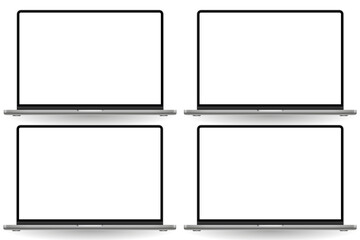 Poster - Modern laptop mockup group with empty white monitor for showcasing websites screenshots, laptop device template mockup isolated - vector