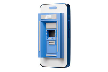 Wall Mural - 3d ATM Machine with mobile smartphone icon isolated on blue background. Money transfer account online, E-business finance money payment service concept. Minimal 3d ATM money tranfer icon. 3d render.