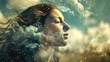 © Jesse - A close-up profile of a woman's face is overlaid with what appears to be an ethereal cloud texture. The woman has her eyes closed and seems to be at peace or in a dreamlike state. Her hair is flowing