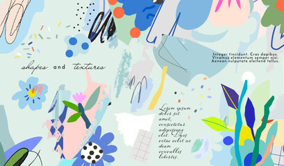 Wall Mural - Creative universal artistic header.  Floral background. Hand Drawn textures. Vector illustration