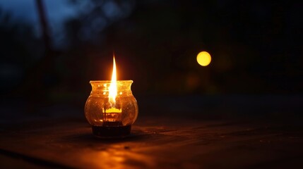 Wall Mural - A candle is lit in a small glass jar