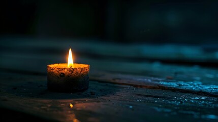 Wall Mural - A candle is lit on a wooden table