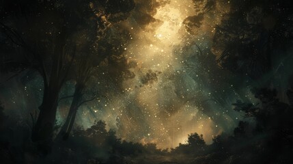 Wall Mural - A man is sitting on a rock under a starry sky