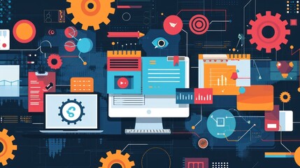 Flat design modern illustration concept of software development.