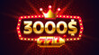 Casino coupon special voucher 3000 dollar, Check banner special offer. Vector illustration