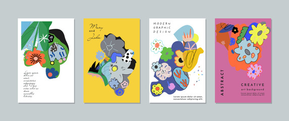 Wall Mural - Creative Artistic Floral Cards. Vector Illustration