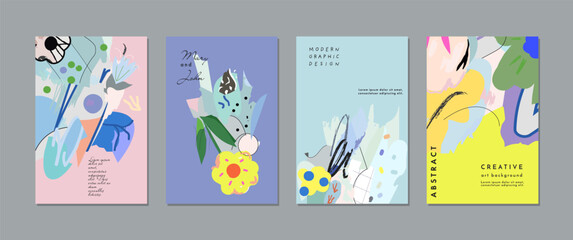 Wall Mural - Creative Artistic Floral Cards. Vector Illustration