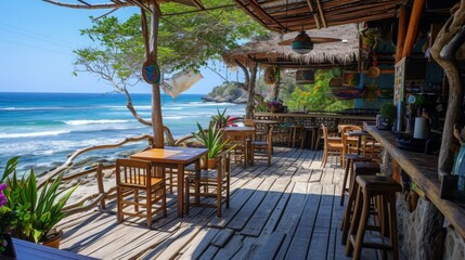 Poster - Charm of a beachside cafe with its offerings against the backdrop of the ocean