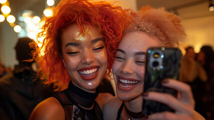 Wall Mural - Two young women taking a selfie.