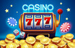 Casino slots machine winner, jackpot fortune of luck, 777 win banner. Vector illustration